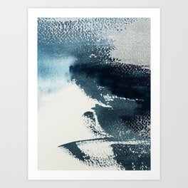 Modern Dark Blue ans Silver Abstract Painting 2 Art Print