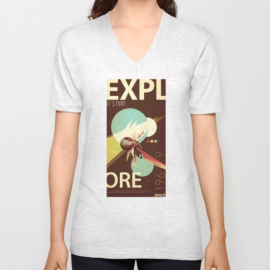 Vintage Space Poster Series I - Explore Space - It's Fun! Unisex V-Neck