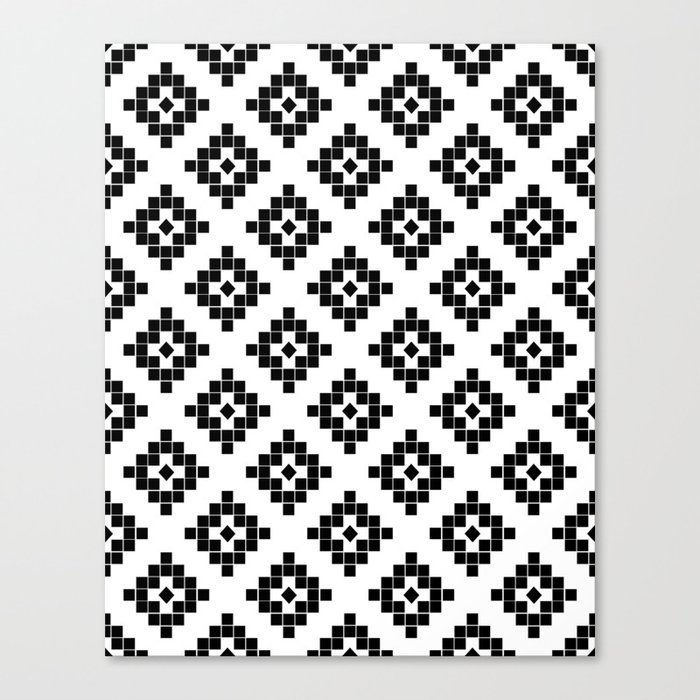 Southwest in black and white modern traditional geometric aztec native print design desert kilim  Canvas Print