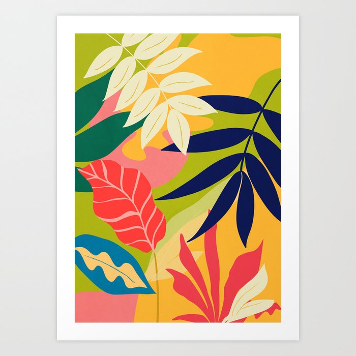 Modern Abstract Art Tropical Leaves Art Print by ThingDesign | Society6