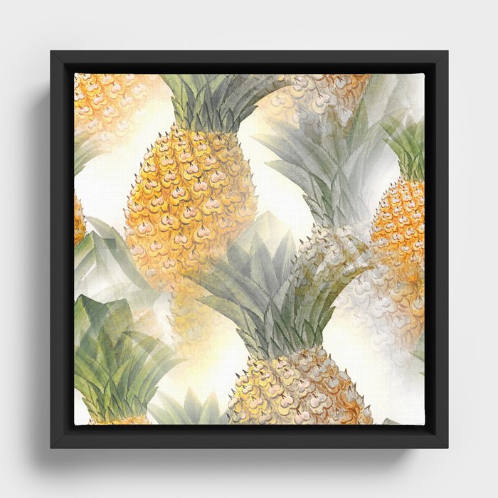 Aesthetic Pineaplles Pattern Framed Canvas