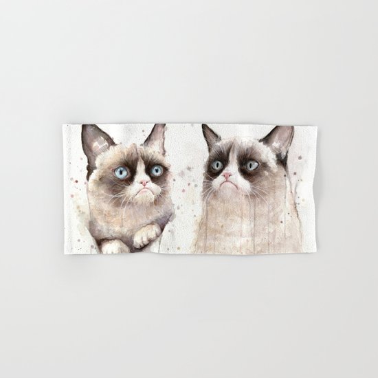 Grumpy Watercolor Cats Hand & Bath Towel
