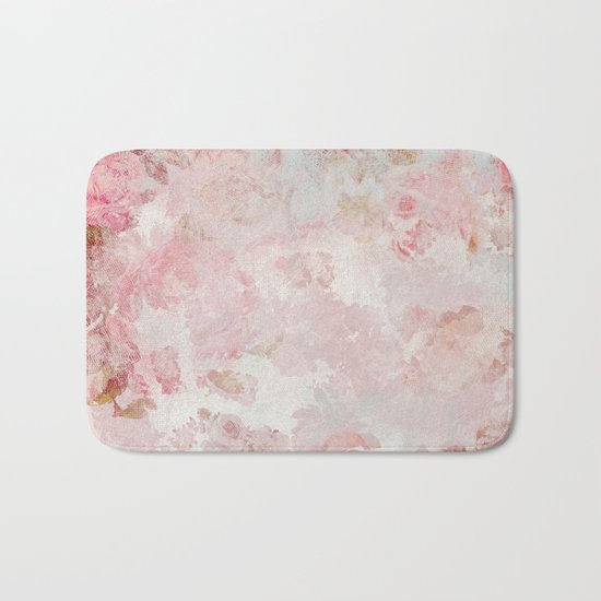 Vintage Floral Rose Roses painterly pattern in pink on #Society6 Bath Mat