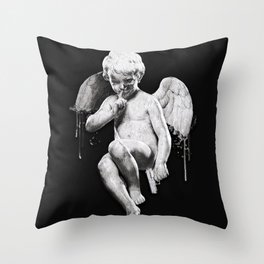 Dark angel illustration. Skull Tattoo Design. Black and white textile graphic. Vintage poster art. Throw Pillow