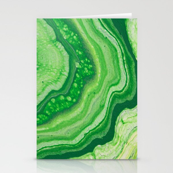 Green Geode Acrylic Pour Painting Stationery Cards By