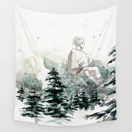 Winter Mountain Fog Wall Tapestry
