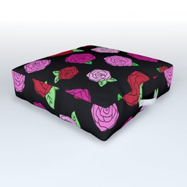 Rockabilly Roses in Black Outdoor Floor Cushion