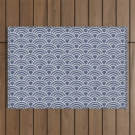 Dark Blue Japanese Seigaiha Wave - Watercolor Ocean Art, Classic Blue Pattern Outdoor Rug