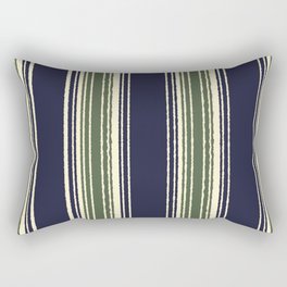 Navy blue and sage green stripes Rectangular Pillow