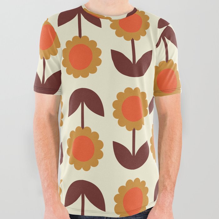 Retro 70s Wallpaper Flowers All Over Graphic Tee