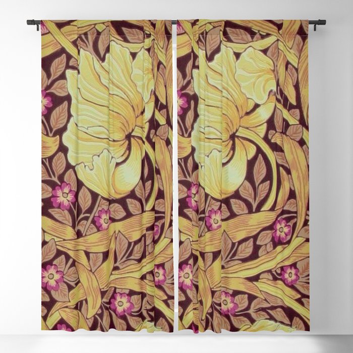 William Morris Yellow Orchids and Violets Textile Pattern Blackout Curtain