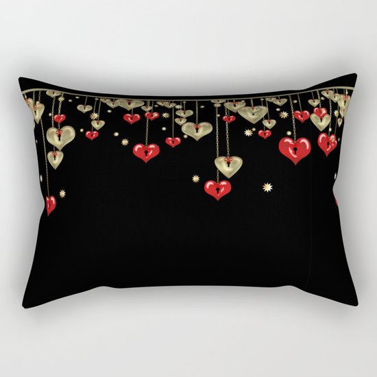 Beautiful glitter shine hearts on black Valentines Day greeting Rectangular Pillow
