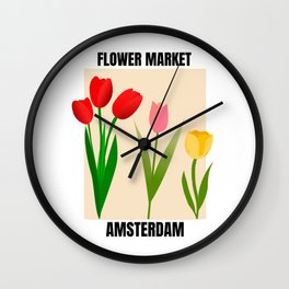 Retro Tulip Flower Market Amsterdam Wall Clock