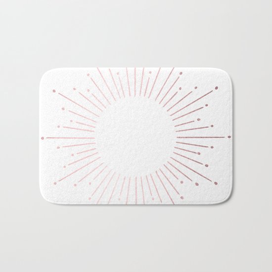 Sunburst Rose Quartz Elegance on White Bath Mat