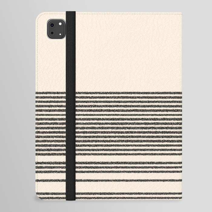 Organic Stripes - Minimalist Textured Line Pattern in Black and Almond Cream iPad Folio Case