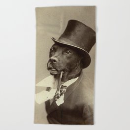 Dog in top hat with pipe vintage  Beach Towel