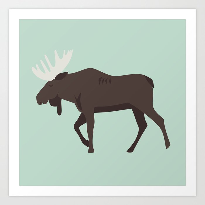 Canadian Forest Animals - Moose on Light Green Art Print