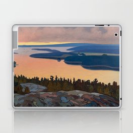 View of the sunset river valley panorama alpine landscape oil on canvas alpine nature painting by Hilding Werner  Laptop Skin