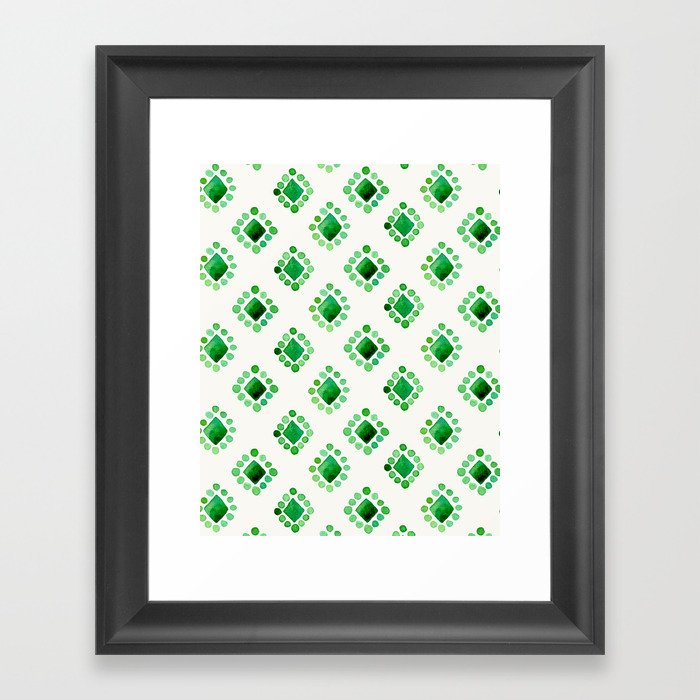 Emerald Diamonds in watercolours Framed Art Print