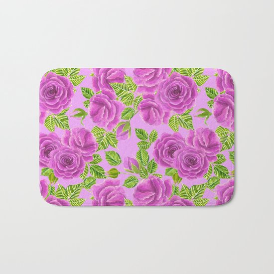 Violet roses watercolor pattern design Bath Mat