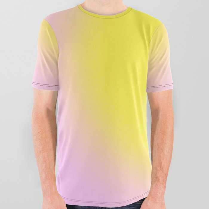Healing With  Pink and Yellow  Aura Gradient Ombre Sombre Abstract  All Over Graphic Tee