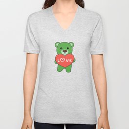 Valentine's Day Bear Cute Animals With Hearts V Neck T Shirt