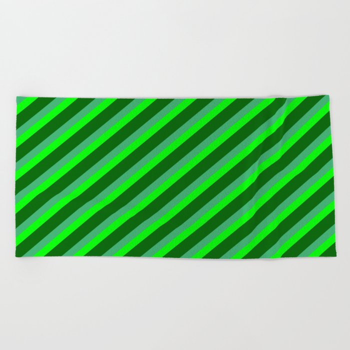 Sea Green, Lime & Dark Green Colored Stripes/Lines Pattern Beach Towel