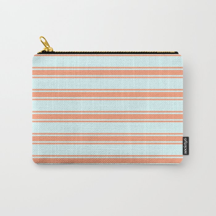 Light Cyan and Light Salmon Colored Stripes/Lines Pattern Carry-All Pouch