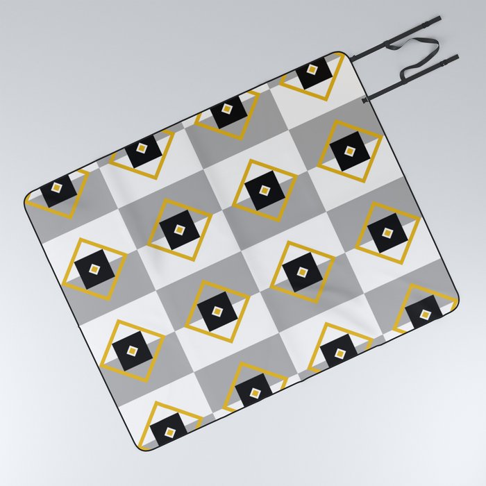 yellow, gray and black on white Picnic Blanket