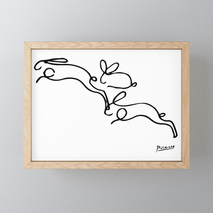 Picasso - Rabbits Line Drawing, Animals Sketch Framed Mini Art Print