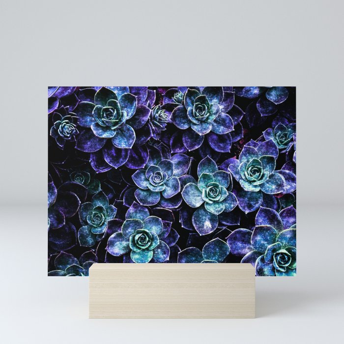 Succulents Purple Teal Mint Sparkle Mini Art Print