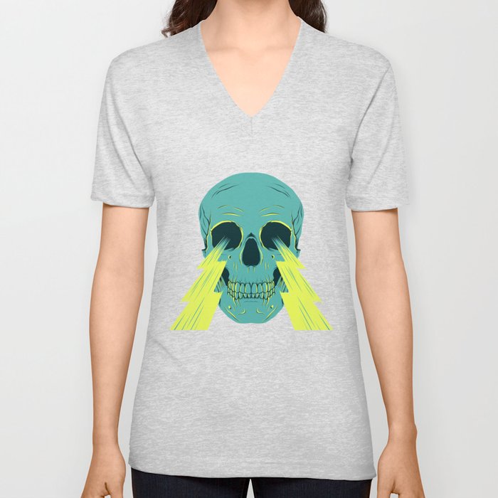 Lightning Skull V Neck T Shirt