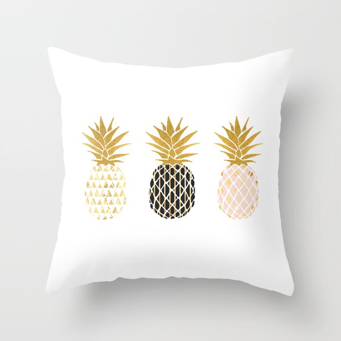 fun pineapple design gold Throw Pillow by anniemariedesigns Society6