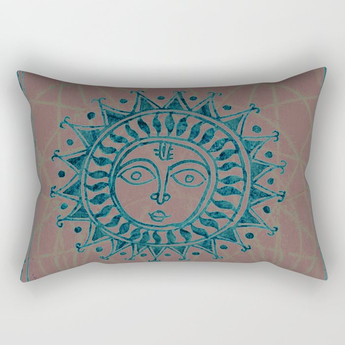 Tarot Inspired Vintage Turquoise Sun Rectangular Pillow