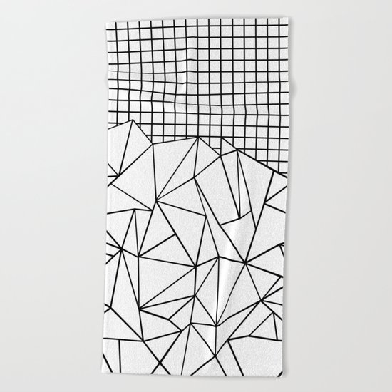 Abstract Grid #2 Black on White Beach Towel