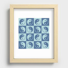 Checkered Yin Yang Pattern (Muted Blue Colors) Recessed Framed Print