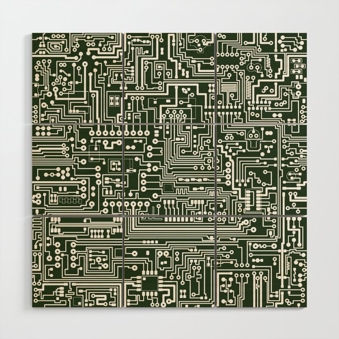 Circuit Board // Green & White Wood Wall Art