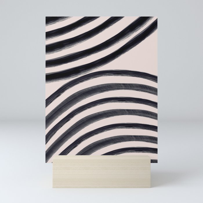 Modern Brushstroke Lines in Black and White Mini Art Print
