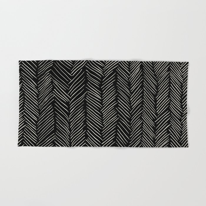 Herringbone Cream On Black Hand Bath Towel By Followmeinstead Herringbone Cream On Black Hand Bath
