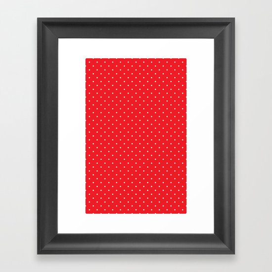 White polka dots on red Framed Art Print