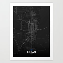 Logan, Utah, United States - Dark City Map Art Print