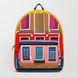 Manarola House, Cinque Terre, Italy Backpack | Colourful, Vibrant, Bird, Architecture, Graphicdesign, Red, Vector, Italy, Fun, Autumn 
