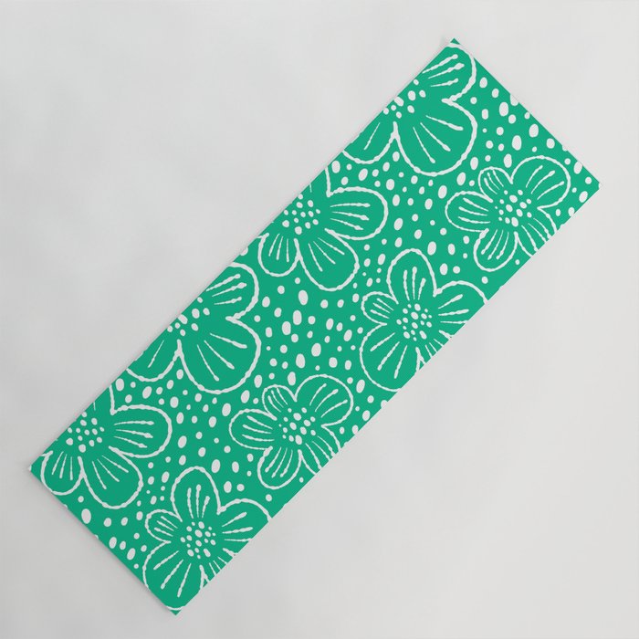 Green monochrome scandi flowers pattern Yoga Mat