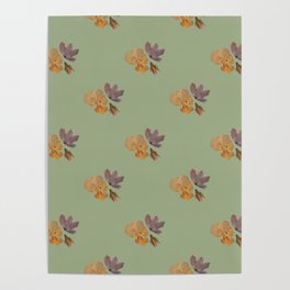 Rosebud | Viola | Clematis Pressed Botanical Collage Retro Green Poster