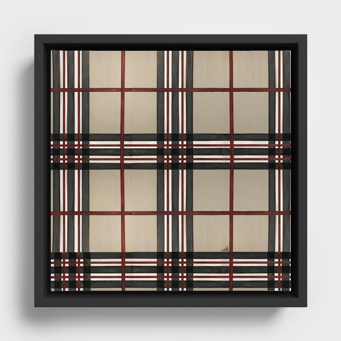 Classic Plaid, Tan, Black and Red, hand painted Framed Canvas