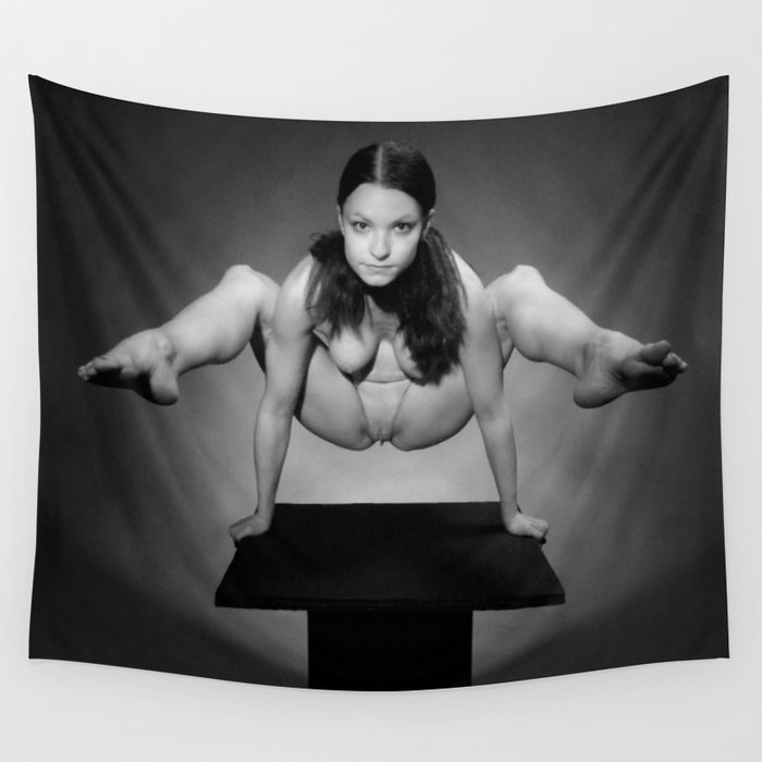 7717 Mak Flexible Nude Woman Above Pedestal Sexy Erotic Black White Naked Art Wall Tapestry By Artonline Society6