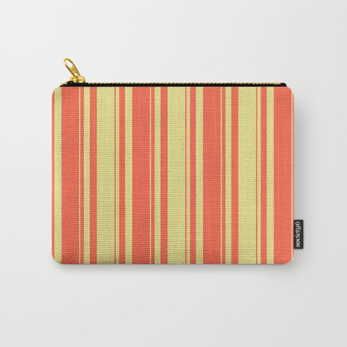 Tan and Red Colored Stripes/Lines Pattern Carry-All Pouch
