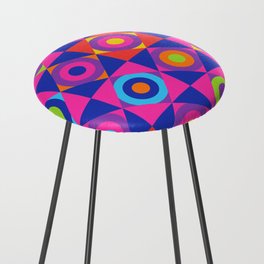 GEOMETRIC CIRCLE CHECKERBOARD TILES in GLAM 70s DISCO REVIVAL RAINBOW COLOURS PINK PURPLE RED ORANGE Counter Stool