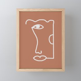 Woman Face, Burnt Orange, Minimal Line Drawing Framed Mini Art Print