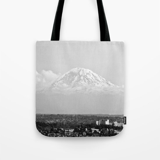 Hovering Mt Rainier in Mono Tote Bag
